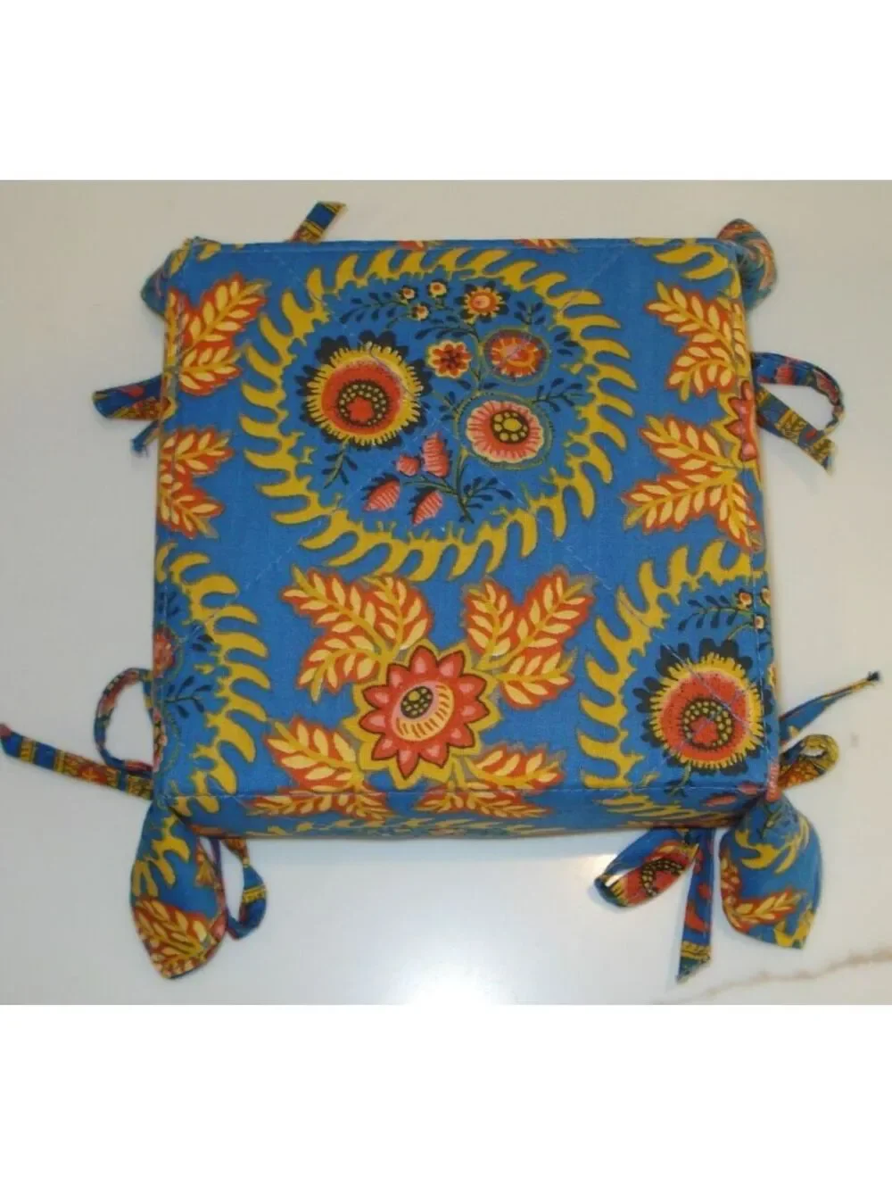French Provencal Blue, Yellow and Orange Floral & Paisley Print Breadbasket